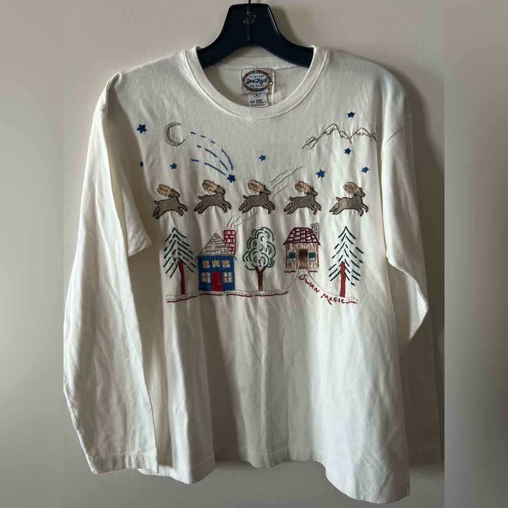 Vintage 96 Magic Swan Embroidered Christmas Motif size M